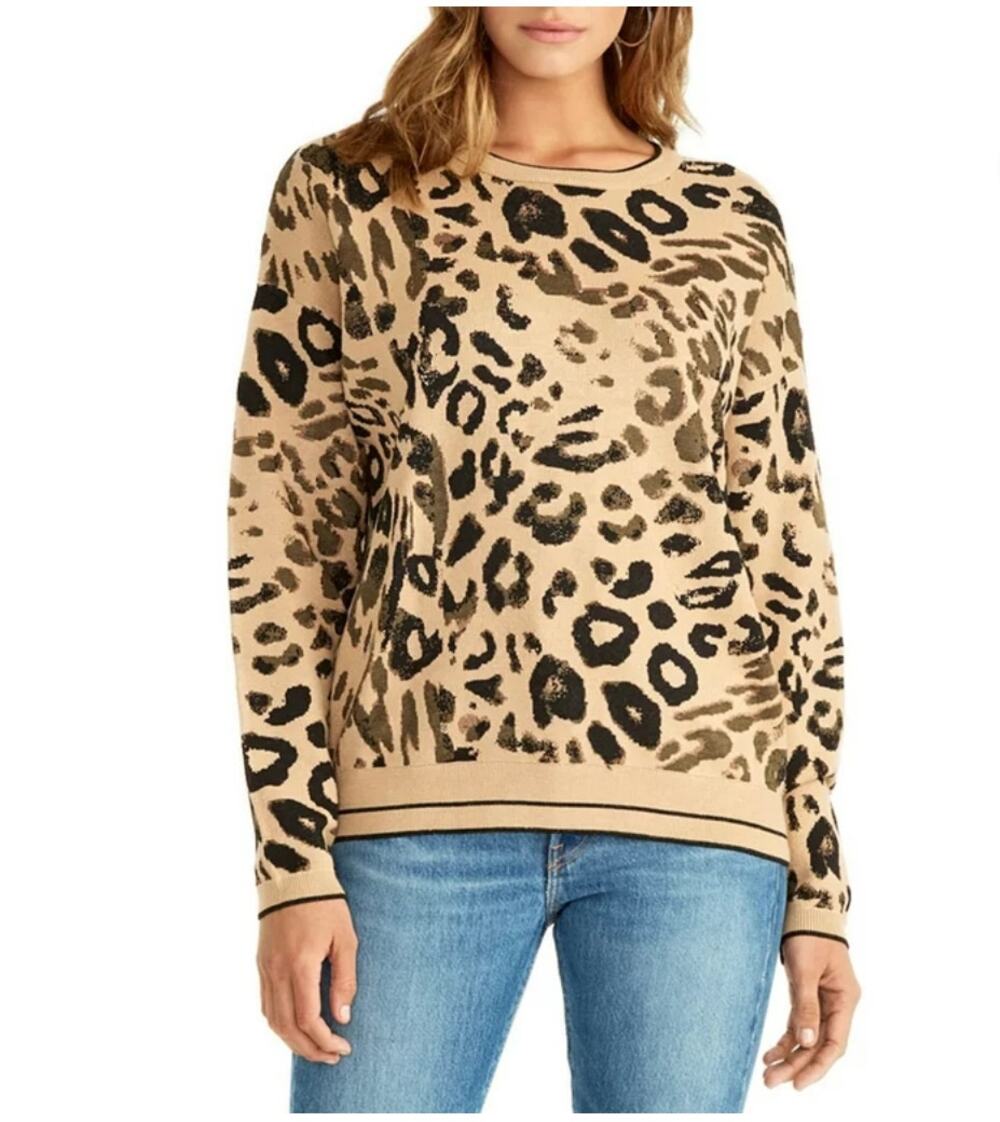 Rachel Roy Crew Neck Rikki Leopard Print Sweater Sz S